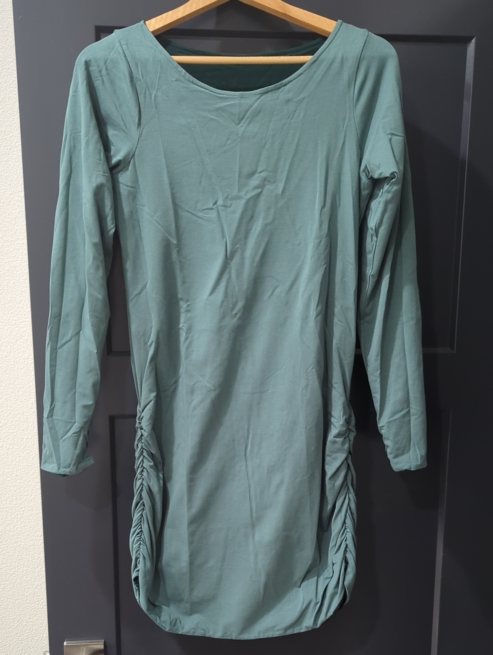 NWOT GREEN Emerald and Sea Organic Una Pluma Long Sleeve Ruched Fiesta Dress XL - Picture 2 of 8